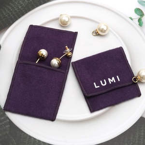 Small Purple Cotton Twill Jewelry Earring Storage Flap Dust Bag Reusable Custom Logo Printed Brush Cotton <b>Envelope</b> Jewelry Pouch - Product Image 4