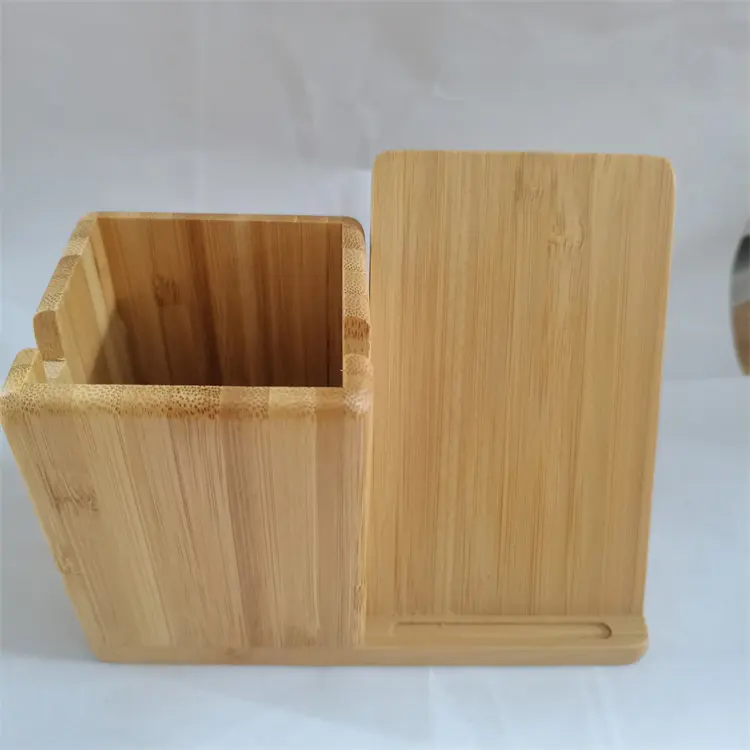 Chinese bamboo and wood crafts, multifunctional office pen holder, mobile phone holder