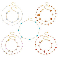 Ensemble collier et bracelet en pierres naturelles colorées unisexe, en acier inoxydable plaqué or 18 carats, bijoux de mode de niche pour superposition, vente en gros