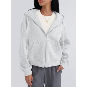 <b>Zip</b> <b>Up</b> Hoodie For Women <b>Cropped</b> Fleece Sweatshirt Short Length Drop Shoulder Casual Outfit Fall Fashion 2026 Y2k Style - Product Image 2