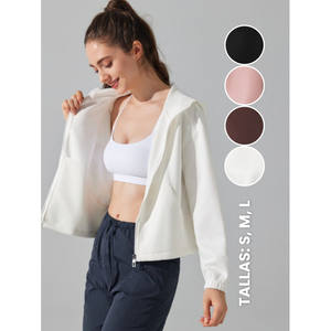 Chaqueta Corta con Capucha para Mujer Tecno Premium, Transpirable, Ligera, con Cierre Frontal, Tallas S M L, Colores Blanco, Rosa, Negro, Marrón - Product Image 1