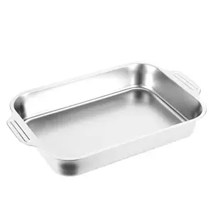 Hình chữ nhật Baking Pan 304 thép không gỉ phẳng dưới tấm BBQ khay tấm hình chữ nhật nướng bữa ăn tối tấm với đôi xử lý