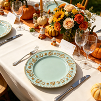 Assiettes rondes modernes en plastique PP écologiques et durables avec motif personnalisé vert menthe pour les fêtes d'automne et de Thanksgiving