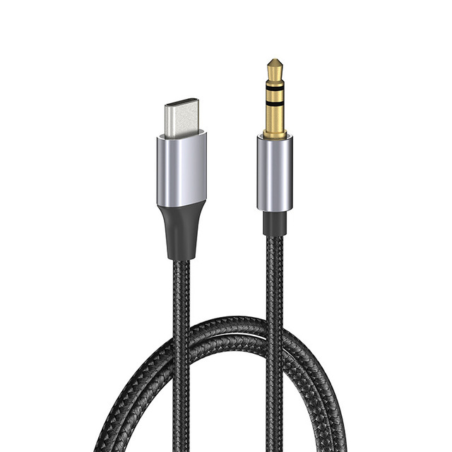1m Braided Nylon USB-C to 3.5mm Jack Audio Cable for Car Mobile Phone Computer & Headphones