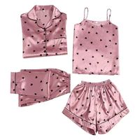 Set Piyama Sutra Satin Wanita 4Pcs Kancing Depan Set Piyama Lengan Pendek Baju Tidur Loungewear Pjs Baju Malam S-XXXL