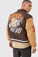 Veste bomber en twill à col universitaire unisexe pour homme, avec logo personnalisé, broderie chenille, patch en cuir, en polaire pour l'hiver