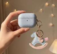Étui de luxe en cuir PU pour AirPods Pro 2, coque de protection grainée avec porte-clés, logo personnalisé, fabrication OEM