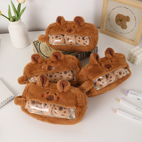 Sac à crayons Capybara mignon et kawaii de grande capacité, sac à crayons en peluche Capybara amusant et tendance, fournitures scolaires, cadeaux d'anniversaire