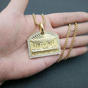yunnique Hip Hop <b>Titanium</b> Steel Gold Plated Diamond Pendant Necklace Men's Rectangle Pave Setting Gift Jewelry - Product Image 5