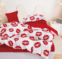 Ensemble de literie en satin imprimé jacquard à motif de lèvres, prix d'usine, housse de couette en tissu polyester, toutes saisons, pour la maison