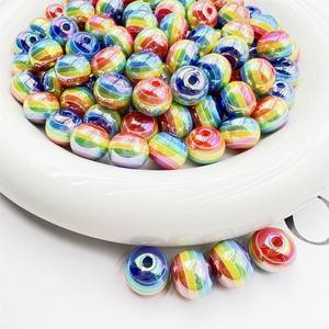 12mm UV Color Plated Resin Rainbow Striped Beads DIY <b>Bracelet</b> & Mobile <b>Phone</b> Chain Accessories with Round Straight Hole - Product Image 3