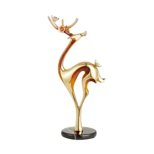 NOSHMAN Customized European Modern Metal Crafts Desktop Decorative Brass Deer Sculpture Animal Crafts Decoration