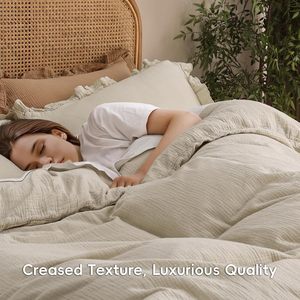 Lujoso juego de funda nórdica de 3 piezas de muselina de algodón 100%, bordes con volantes <span class=keywords><strong>Beige</strong></span>, suave y transpirable para decoración elegante de dormitorio - Product Image 5