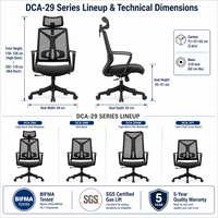 Chaise de bureau ergonomique à dossier haut en maille avec appui-tête 2D, support lombaire fixe et base araignée