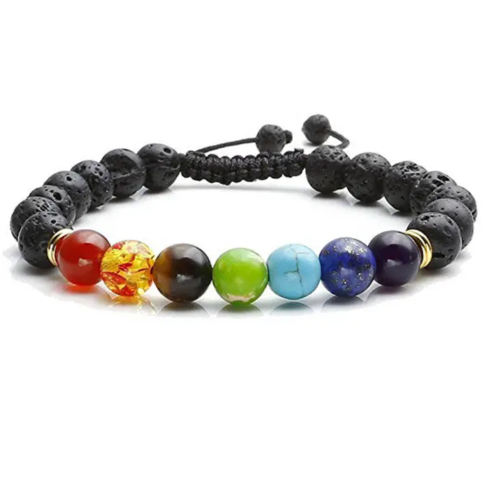 Hot Bán Lava Đá Tự Nhiên Bead Tinh Dầu Năng Lượng Đá Quý 7 Chakra Khuếch Tán Vòng Đeo Tay