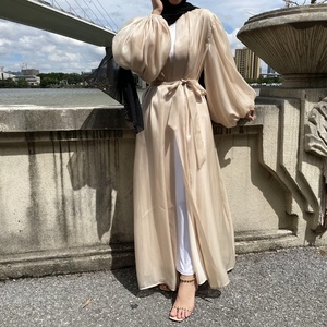 1941# Latest Design Summer <b>Abaya</b> Shiny Silk 6 Colors Elastic Lantern Sleeves With Lining Elegant Versatile Cardigan - Product Image 2