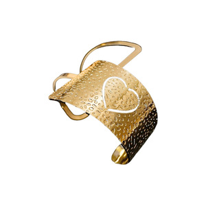 Ensemble de manchettes et bracelets pour le bras supérieur en métal argenté et bicolore, avec motif cœur géométrique abstrait en relief |   Élégant bracelet de bras en argent gaufré D - Product Image 5