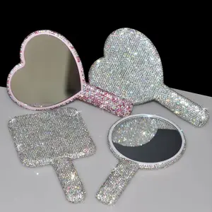 2024 оптовая продажа милое ручное зеркало принцессы роскошное блестящее алмазное косметическое зеркало для макияжа ручное зеркало