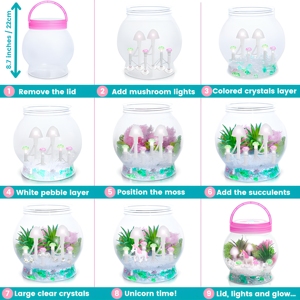 Mermaid Unicorn Terrarium <strong>Kit</strong> for Kids - DIY Glowing Fairy Garden with <strong>Mushroom</strong> Lights, Crystals &amp; Moss - Product Image 5