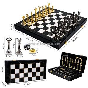 Chess Wholesale Large Custom Chess Boards Luxury Pieces Checker Gold Black Antique Metal Chess Sets For Sale