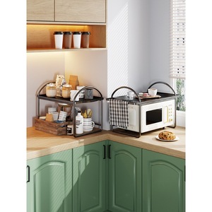 <b>Microwave</b> Oven Rack Stainless Steel Rectangle Standing Type Kitchen Countertop Storage Multifunctional Utility Rack - Product Image 3