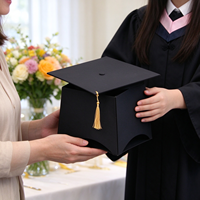 Boîte à dragées en forme de toque de diplômé noir mat, vide, pour chocolats et petits cadeaux de remise de diplôme