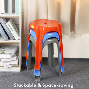 Taburete y Otomana Redondos Altos de Plástico PP Rojo Perla, Apilables, Duraderos, de Diseño Moderno y Minimalista para el Hogar y la Sala de Estar - Product Image 6