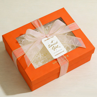 Boîte Cadeau Rigide Orange Premium avec Fenêtre Transparente, Gaufrage UV, Étiquette Personnalisable, Logo, Papier Couché pour Événements d'Entreprise et Clients