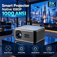 Projecteur 1080p 4K Android Smart Wifi Android TV avec mise au point automatique, correction automatique de la distorsion trapézoïdale et haut-parleurs HiFi pour cinéma maison extérieur