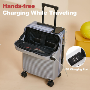 <span class=keywords><strong>Valise</strong></span> rigide extensible 20 pouces de premier choix avec port USB, approuvée par les compagnies aériennes, pour voyages d'affaires et week-ends - Product Image 4
