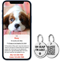 Étiquettes d'identification pour animaux de compagnie en acier inoxydable avec code QR - Profil en ligne pour animaux de compagnie - Scanner le code QR pour recevoir une alerte instantanée de localisation de l'animal par e-mail