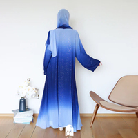 Vêtements islamiques, abaya à dégradé de couleurs, 3 pièces, fabricant en stock, abaya brillante à paillettes, ensemble d'abaya ouverte pour femmes musulmanes