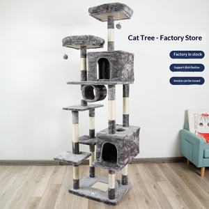 High-End Dark Grey Velvet <strong>Cat</strong> <strong>Climbing</strong> <strong>Frames</strong> Factory Direct Customized Luxury Multi-Level Sisal Columns Modern Classic Tree - Product Image 1