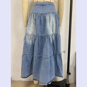 Canale 6 colori 2025 primavera estate Casual donna con bottoni a vita alta Boho jeans in jeans Maxi gonne con tasche - Product Image 6