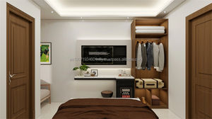 Meubles commerciaux abordables, ensembles de chambre d'hôtel standard 3 étoiles, lit en bois avec tête de lit capitonnée, tables de chevet et armoire - Product Image 6