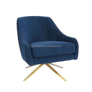 Fauteuil d'appoint pivotant en velours, dossier plissé, base en métal doré, fauteuil de salon moderne de luxe, mobilier pour hôtel et salon, directement de l'usine - Product Image 6