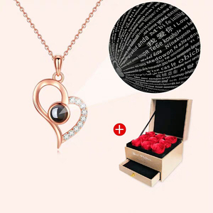 projection necklace 100 languages love you heart shape Crystal Rhinestone photo necklaces for women valentine