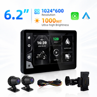 Layar CarPlay Motor Anti Air IP67 6.2'' Portabel dengan Kamera Ganda DVR Kecerahan 1000NIT Motor CarPlay