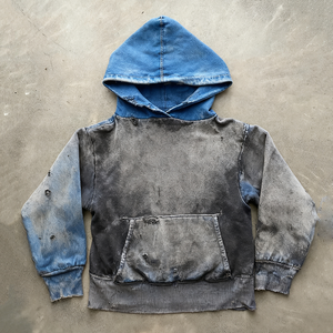 Jersey con capucha recortada de algodón personalizado Patchwork dos tonos Mineral en blanco desgastado Vintage Sun Faded Acid Wash Hoddies hombres - Product Image 1