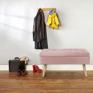 Banc de rangement moderne en velours capitonné avec mousse haute élasticité, charnières métalliques, pieds en bois, écologique, gain de place, pour chambre et entrée - Product Image 2