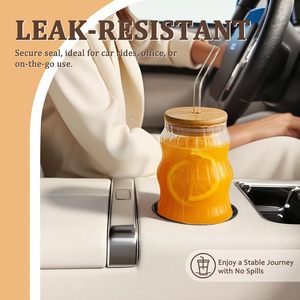 أكواب زجاجية معزولة مزدوجة الجدار بسعة 500 مل مع أغطية وماصات، كوب قهوة وشاي مع غطاء وماصة - Product Image 2