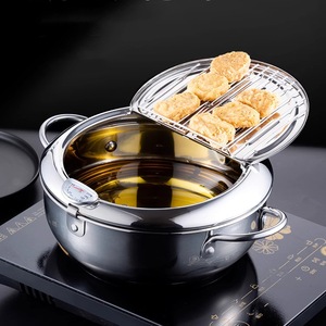 Freidora de Acero Inoxidable de 20cm, 24cm, 28cm con Tapa y Control de Temperatura para Freír Brochetas y Tempura, a Gas - Product Image 1