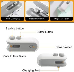 Scelleuse de sacs portable 2-en-1 avec logo personnalisé, coupe-sac à pression manuelle, rechargeable par USB, pour snacks et chips - Product Image 2