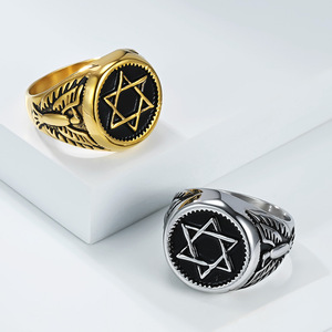 <b>Men's</b> Stainless Steel Six Pointed Star Eagle Head <b>Ring</b> Retro Punk Jewelry Gift <b>For</b> <b>Men</b> - Product Image 1