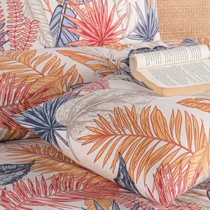 Parure de lit double en coton tissé uni Karden Flower Diana, bleu-rouge, avec housse de couette, drap plat et 2 taies d'oreiller, ensemble de chambre à coucher - Product Image 4