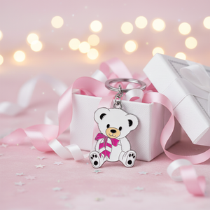 Portachiavi Teddy Rosa Chiaro in PVC e Acciaio Inossidabile, Elegante e Durevole, Portachiavi Singolo in Plastica Morbida e PVC - Product Image 3