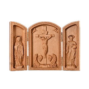 Boîte <span class=keywords><strong>triptyque</strong></span> en <span class=keywords><strong>bois</strong></span> avec crucifix de Jésus, autel de prière catholique sculpté à la main, icône pliable, cadeau souvenir - Product Image 1