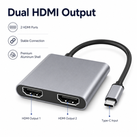 Convertidor Multipuerto USB-C a 2 Puertos HDMI de Aluminio, Compatible con Pantalla Extendida para Proyector, Cámara, Altavoz, HDTV, Computadora