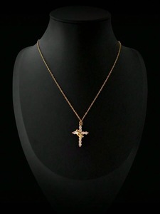 Pendentif croix couronne plaqué or 18 carats Collier simple diamant Pendentif mode femme pour maman Cadeaux fête des mamans Première Communion - Product Image 2