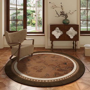 Alfombra Redonda de Estilo Vintage con Patrón Floral, Fibra de Poliéster, Alfombra para Sala de Estar o Dormitorio, Diseño Nórdico, Resistente al Agua y a las Manchas - Product Image 3